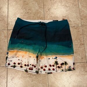 American Eagle Outfitters Men's Ocean Print Shorts - Blue and Tan